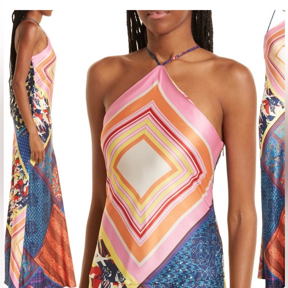 STAUD Pink and Orange Halter Maxi Sundress